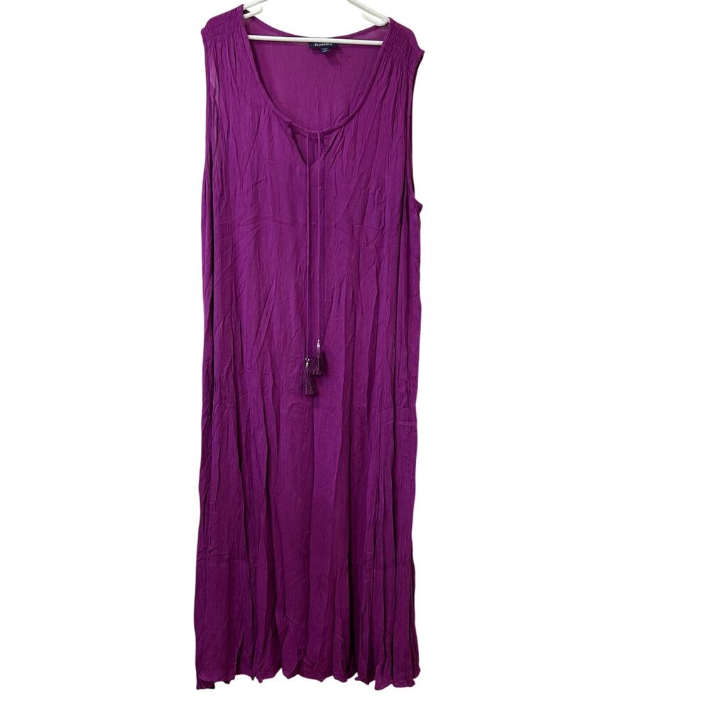 Roaman’s Womens Size 2X 26/28 Purple V Neck Crinkle Gauze Maxi Dress Vacation